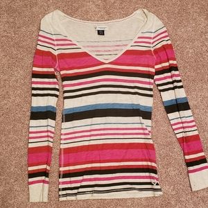 AE Women's Medium Striped Long Sleeve Shirt
